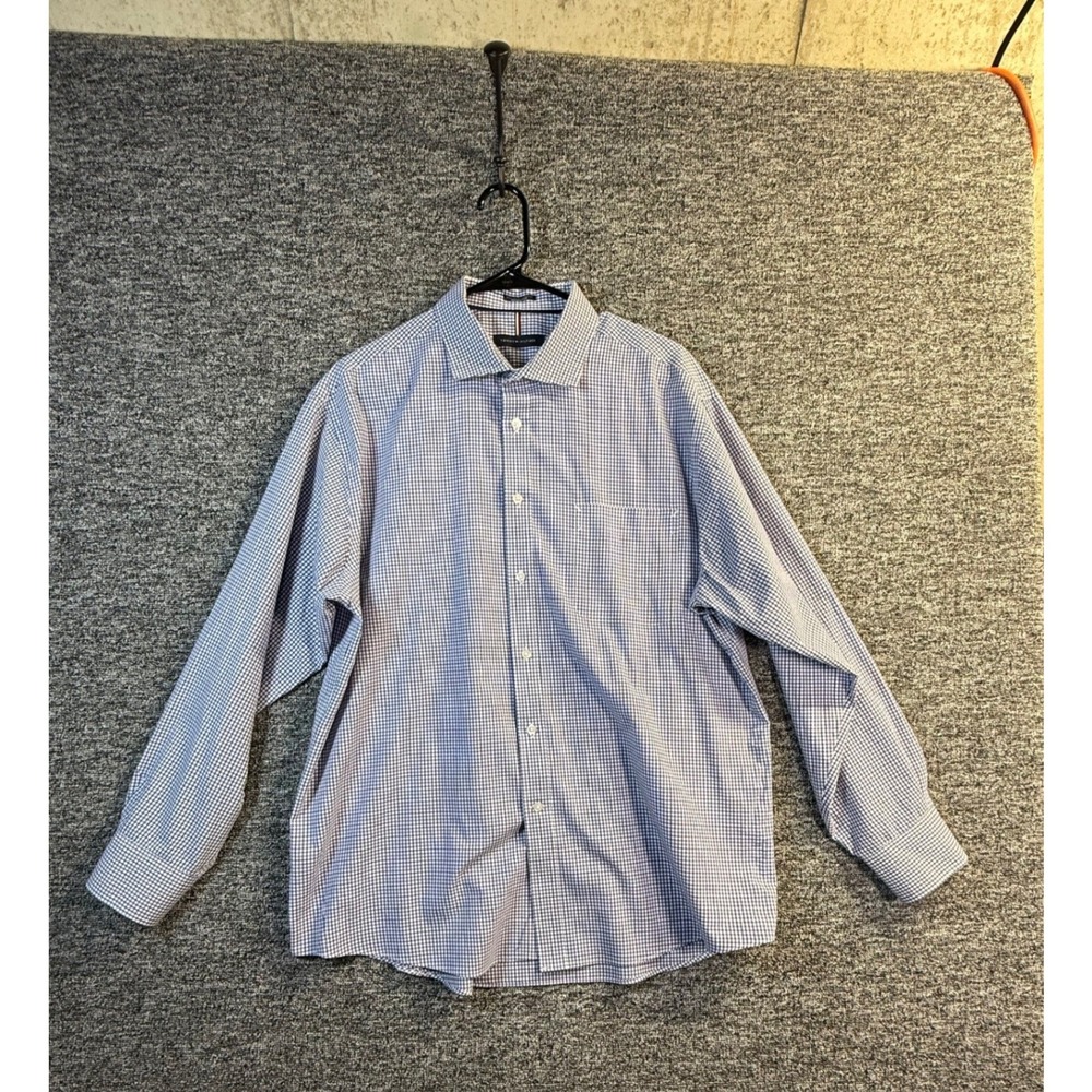 Tommy Hilfiger Mens XL Blue Gingham Check Wrinkle Free Regular Fit Stretch Shirt